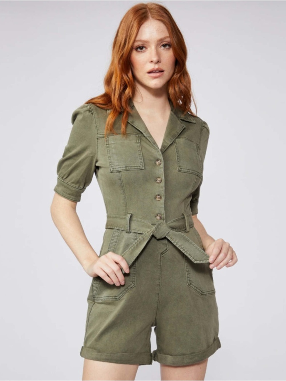 Paige Mayslie Utility Romper in Green